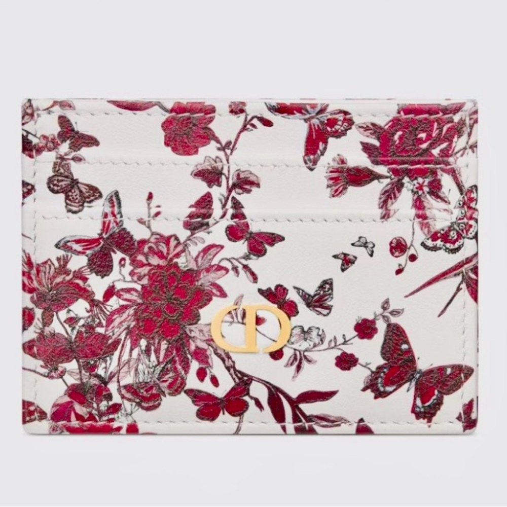 Dior Red and White Five Slot Card Holder with Floral Design